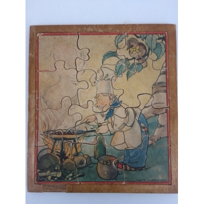 Vintage puzzel met een afbeelding van een kok